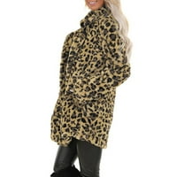 Scyoekwg zimski kaput za žene leopard flis Fuzzy topli sakoi otvoreni prednji kardigan zimski modni kaputi za vanjsku odjeću Brown XL