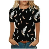 Žene Plus Size Ženska Moda kratki rukav Retro okrugli vrat štampani labavi vrhovi bluza tri četvrtine
