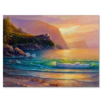 Romantična plaža tokom toplog večernjeg slikarstva Platno Art Print