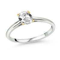 Gem Stone King 1. Ct Bijela stvorio safir srebrni prsten sa 10k žutog zlata Zupci prsten