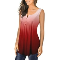 Bazyrey Womens Tank Tops Plus Size Loose Fit V-Izrez Casual Summer Fashion Prugaste Bluze Bez Rukava Red