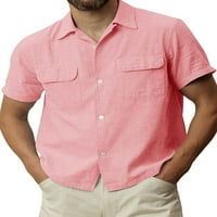 Muška lanena pamučna Henley košulja ljetni kratki rukav osnovna ljetna košulja za odmor na plaži labave tunike Veličina M-3XL