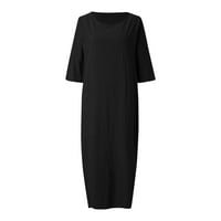 Ljetne haljine za žene do lakta štampana Moda srednje dužine Shift okrugli izrez haljina crna 4xl