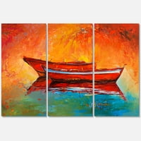 PROIZVODNJAK Dva crvena čamaca tokom zalaska sunca u jezeru nautički i obalni platneni zidni umjetnički otisak
