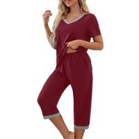 Ženska pidžama Set kratkih rukava košulja i pantalone Sleepwear setovi sa džepovima XL