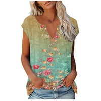 Auroralni kratki rukav ženski vrhovi žene ljetni V-izrez cvjetni Print majice dugme udobne ženske bluze