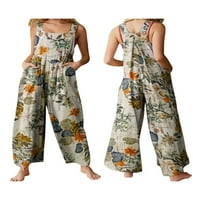 Tregren Plus Size ženske Boho kombinezone ljetne cvjetne pantalone sa širokim tregerima kombinezoni pantalone sa širokim nogavicama Romper sa džepovima