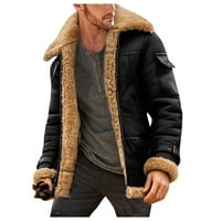 Pgeraug za muškarce ovratnik s reverom Dugi rukav podstavljena kožna jakna Vintage Style zgusnuti kaput