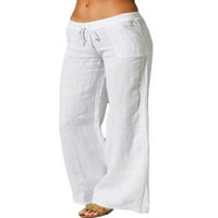 Grianlook ženske sportske pantalone jednobojne Flare pantalone vezice Ležerne pantalone džepovi ženske obične elastične struka udobne široke noge bijeli XXL