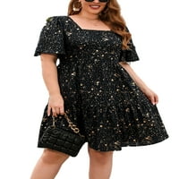 Frontwalk ženski sarafan Plisirana ljetna Mini haljina boemska kratka plaža veliki rukav Crni XL