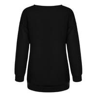 Teretana Tops za žene stabilna Odjeća Ženska Moda Casual jednobojni Dugi rukav Nova Godina štampani džemper Crni s