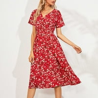Ženska Casual Plus Size ljetna Casual Midi haljina labavog kroja cvjetnog printa kratki rukav V vrat do koljena haljina za žene