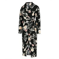 Lenago jesenske haljine za žene Plus Size modni V izrez Dugi rukav jednobojne haljine s prorezom zavoje