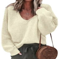 Glonme ženski Dugi rukav pleteni džemper labavi radni pleteni džemperi V vrat šik džemper vrhovi pulover
