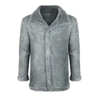 Zunfeo zimska jakna za muškarce-rever Fau krzno trendi Dugi rukav toplo dugme dolje čvrsto labavo flis Sherpa Jacket Grey M