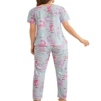 Jusddie Dame Sleep cvjetni print Loose Pidžamas Set Color Block Noćna odjeća za vrijeme spavanja Plovljajući ljetni prah za vrijeme m