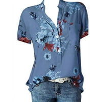mnjin ženske plus size kratke rukave tunike tops cvjetni print v vrat dugme dole košulje casual bluza za žene sa džepnim plavim l