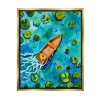 Pond Ljiljani Jezero Brod Splash Transport Slikarstvo Metalik Zlato Uokvireno Art Print Wall Art