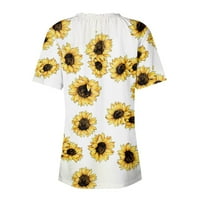 Ženske bluze V-izrez štampana bluza Moda ženske Plus letnje kratke rukave majice Tops žuta 4XL