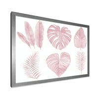 Designart 'Tropical Pink Watercolour Leaves On White I' Shabby Chic Framed Art Print
