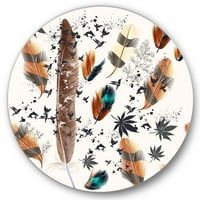 Designart 'šareni uzorak perja sa cvjetnim' boemski i eklektični krug metalni zid Art-disk od 29