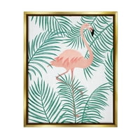 Stupell Flamingo Smješten tropski dlan lišće pejzažno slikanje Zlato Flater Framed Art Print Wall Art
