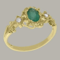 Britanska napravljena 18k žuta zlatna prirodna emerald i kubična cirkonija ženski prsten - veličine opcija - veličine 8
