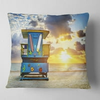 Designart Miami South Beach Sunrise-jastuk za bacanje na obalu mora - 18x18