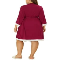 Unique Bargains ženski Plus Size omotač za bade mantil pojas sa čipkastim ukrasima pidžama za rukave