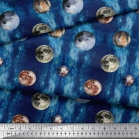Soimoi plava Poli Georgette tkanina mjesec i planeta galaksija štampana zanatska tkanina po dvorištu