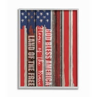 Stupell Industries God Bless America zastava za zrno drveta crvena bijela plava Americana uokvireni zidni umjetnički dizajn Kim Allen, 11 14