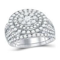 14kt bijeli zlatni okrugli dijamantski klaster bridalni vjenčani prsten set CTTW