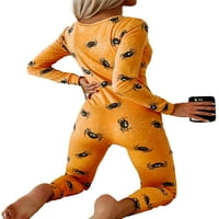 Oucaili ženske kombinezone za spavanje za spavanje izreza Pumpkin Print Halloween Onesie ugodno odrasli Pajamas domaća odjeća jedna žuta s