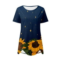 Ženski vrhovi za gamaše, Dressy Suncokret tiskani kratki rukovi Ljetne košulje Plus veličine okruglih