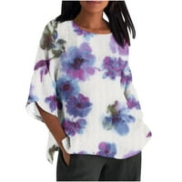 Ženski ljetni vrhovi štampanje tri četvrtine rukava okruglog vrata pulover majice majice bluza