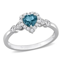Miabella ženski karat T. G. W. Londonski plavi Topaz izrezan u srce bijeli Topaz i dijamantski naglasak srebrni oreol prsten od srebra
