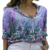 Avamo Womens V izrez Rolo rukav dugme dole bluze vrhovi Dugi rukav tanka cvjetna osnovna majica za nošenje