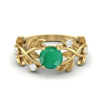 Okrugli smaragdni srebrni žuti pozlaćeni pasijans, klasični prsten