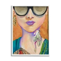 Stupell Industries žena koja nosi leptir nakit od insekata naočare za sunce Slika Slika bijeli uokvireni