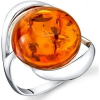 Swirl dizajn narandžasti jantarni prsten u Sterling srebru