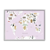 Stupell Industries Kidova Karta svijeta sa životinjama svijetlo ružičasta, 20, dizajnirao Carla Daly
