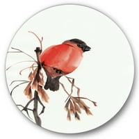 Designart 'Red Bullfinch Bird sjedi na grani' tradicionalni krug metalni zid Art-disk od 23
