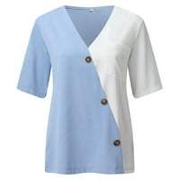 Ženska bluza s kratkim rukavima Ljetna sposobna hladna v izrez modna kontrastna boja kratka rukava majica