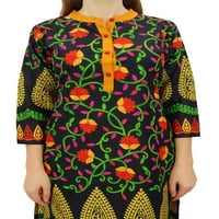 Phagun ženska štampana bluza tunika rukav Crna Kurta etnička Odjeća - 14