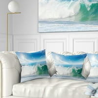 Designart bijeli i Plavi valovi pod suncem - jastuk za bacanje morskog pejzaža-18x18