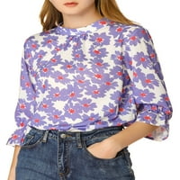 Jedinstvena povoljna ponuda Ženski rufffle cvjetni rukav luk luk za luk šifon bluza