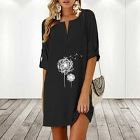 Haljine za žene Casual Crewneck Dress Women Fashion Summer Print Mid-Sleeve button Dress kratki rukav
