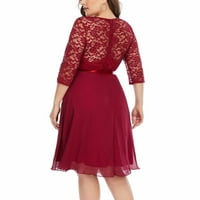 Gotyou haljine Ženska moda plus veličine Solid Boja Okrugla vrata Čipka Šifon patchwork haljina crvena