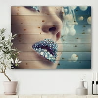 PROIZVODNJAK Krupni krumpi dragulja na ženskom usnu Moderni print na prirodnom borovom šumu