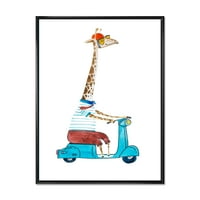 Designart 'žirafa obučena u kacigu i Plavi skuter' Dječija Umjetnost uokvirena platnena zidna umjetnička štampa